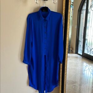 Blue Sky 100% Silk button Down Shirt Tunic dress